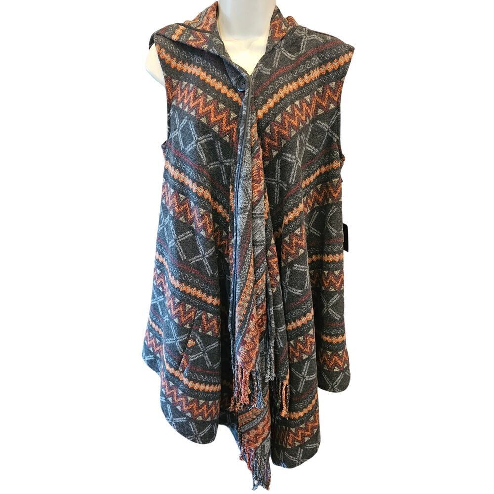 NWT Jack BB Dakota Aztec Wool Blend Hooded Drape Vest w/ Fringe M warm winter